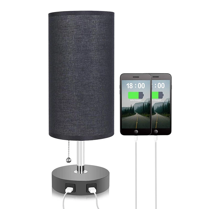 Black Table Lamp with USB Ports