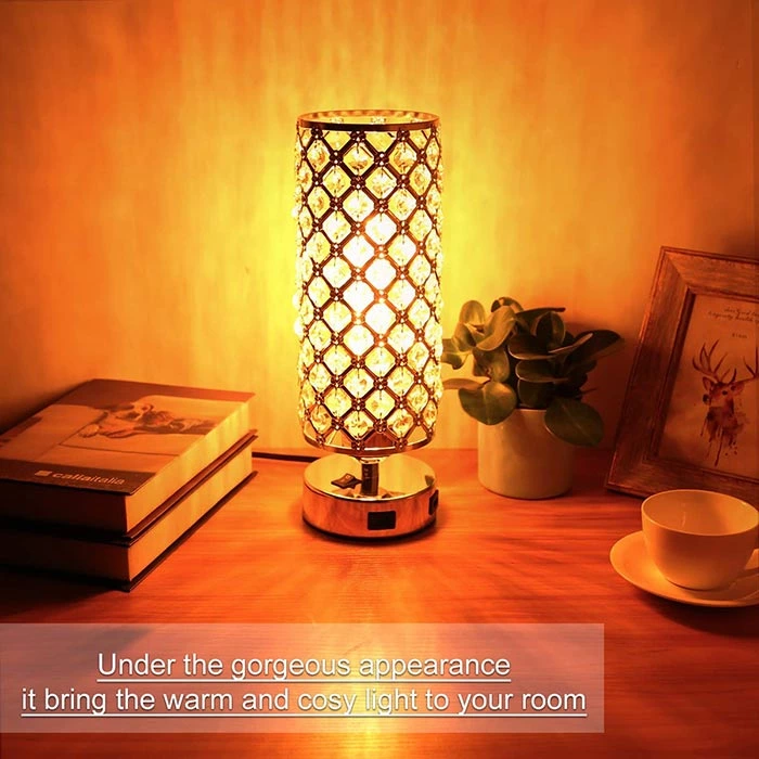 Modern Crystal Table Lamp with USB Ports