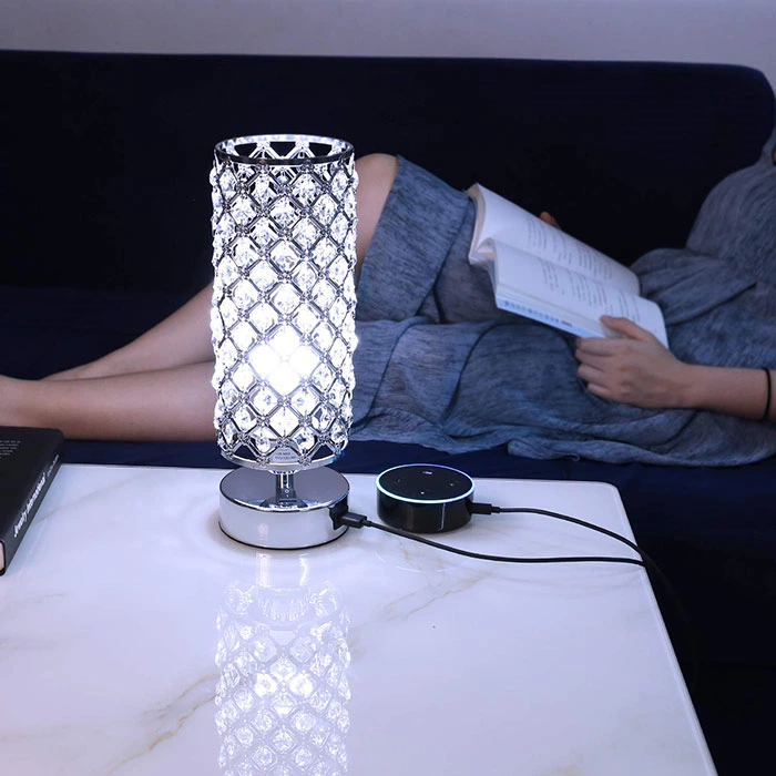 Modern Crystal Table Lamp with USB Ports