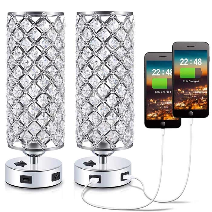 Modern Crystal Table Lamp with USB Ports