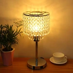 Silver K9 Crystal Table Lamp with USB Ports