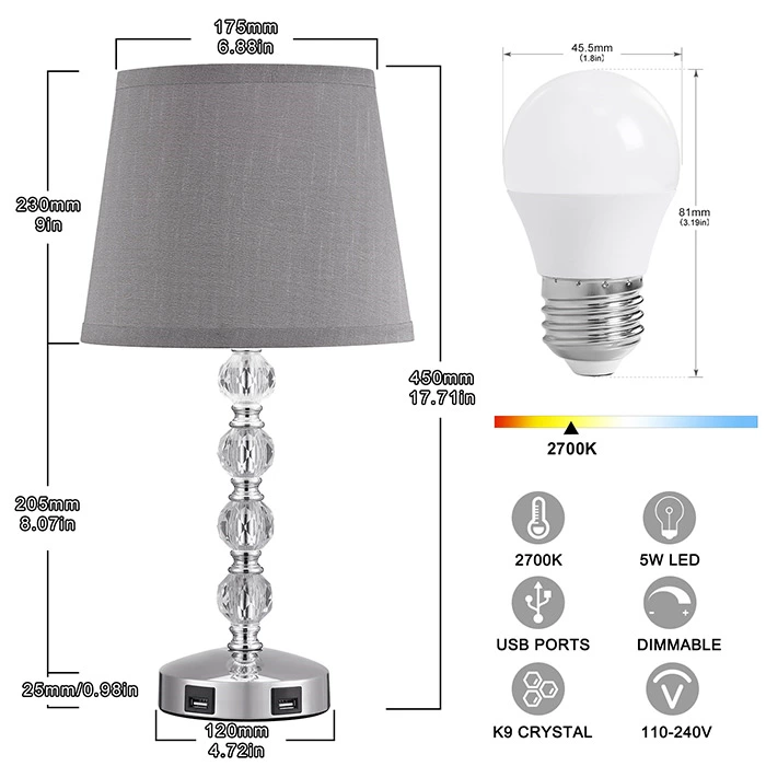 3-Way Dimmable Touch Control Crystal Lamp