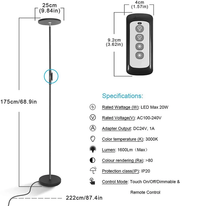 LED Torchiere Floor Lamp with Remote Control