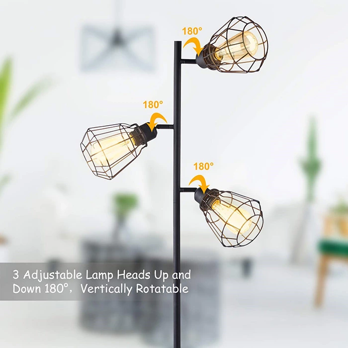 LED Industrial Floor Lamp with 3 Edison Light Bulbs