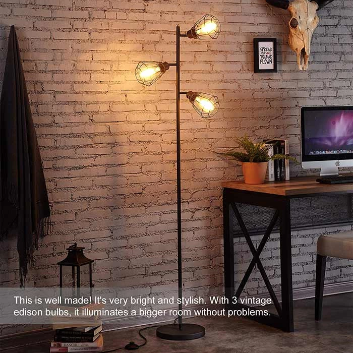 LED Industrial Floor Lamp with 3 Edison Light Bulbs