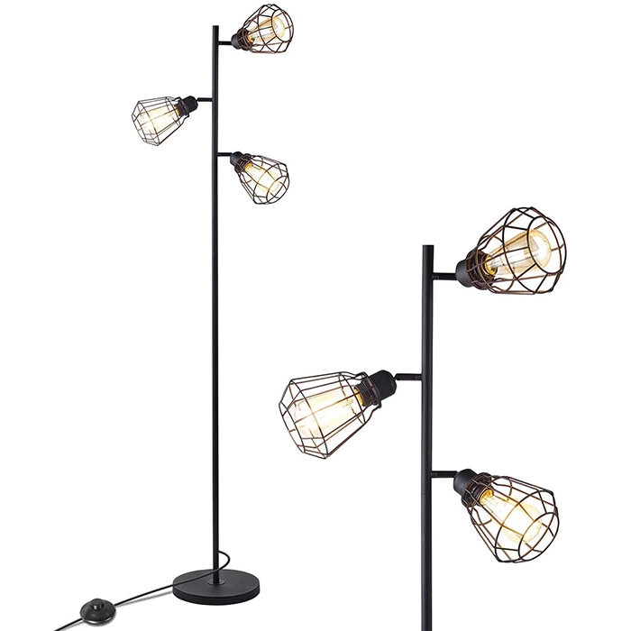 LED Industrial Floor Lamp with 3 Edison Light Bulbs