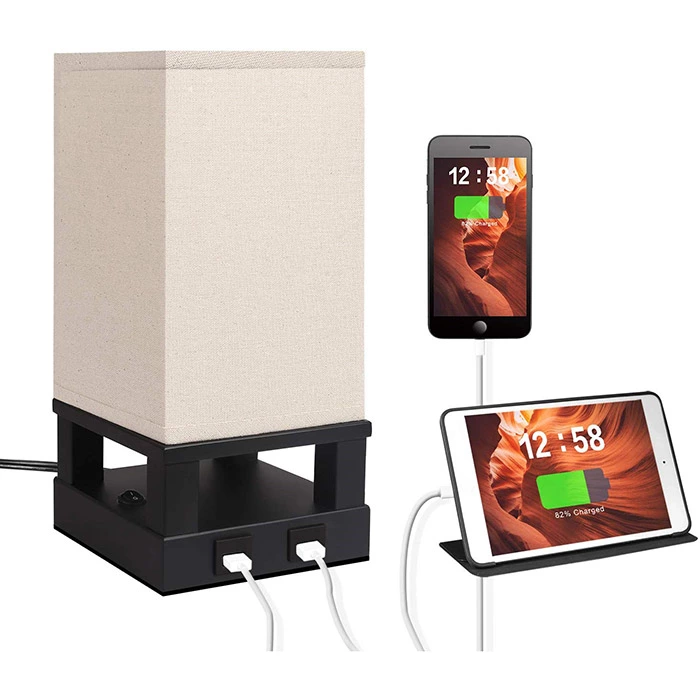 Square Table Lamp with USB Ports