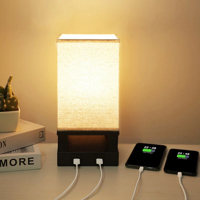 Square Table Lamp with USB Ports