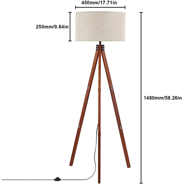 Mid Century Wooden Tripod Floor Lamp