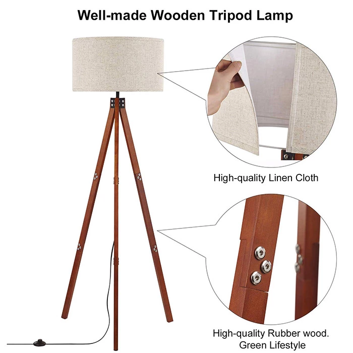 Mid Century Wooden Tripod Floor Lamp