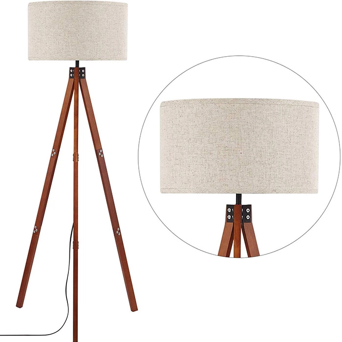 Mid Century Wooden Tripod Floor Lamp