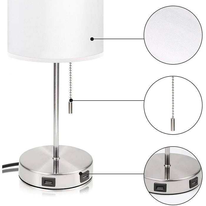 Simple USB Table Lamps with White Lampshade