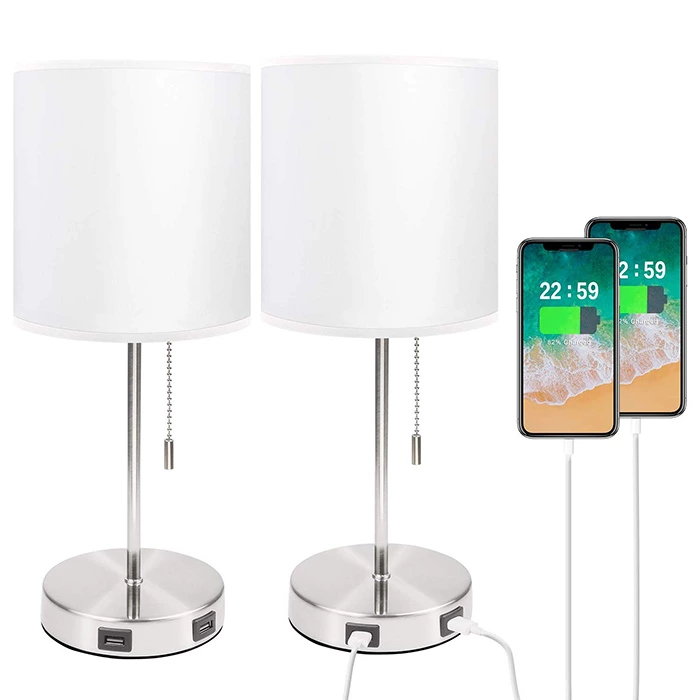 Simple USB Table Lamps with White Lampshade