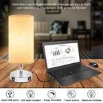 Round Fabric Table Lamp with USB Ports