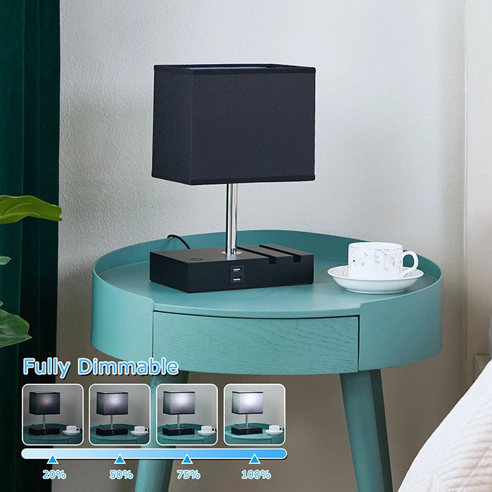 Stepless Dimmable Touch Control Black Small Table Lamp for Bedroom