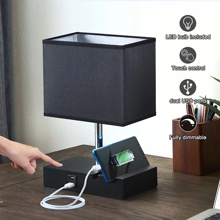 Stepless Dimmable Touch Control Black Small Table Lamp for Bedroom