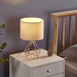 Metal Hollowed Out Base with Fabric Shade Gold Bedside Bedroom Lamp