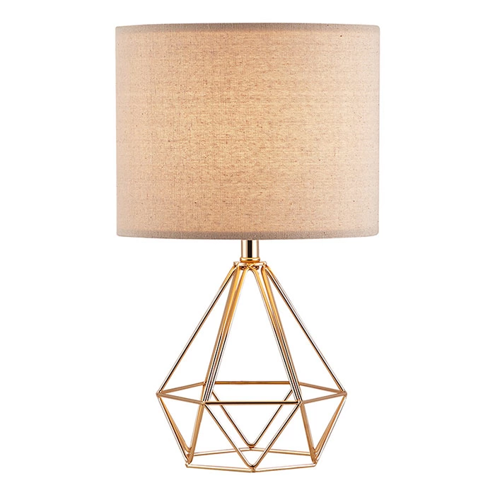 Metal Hollowed Out Base with Fabric Shade Gold Bedside Bedroom Lamp