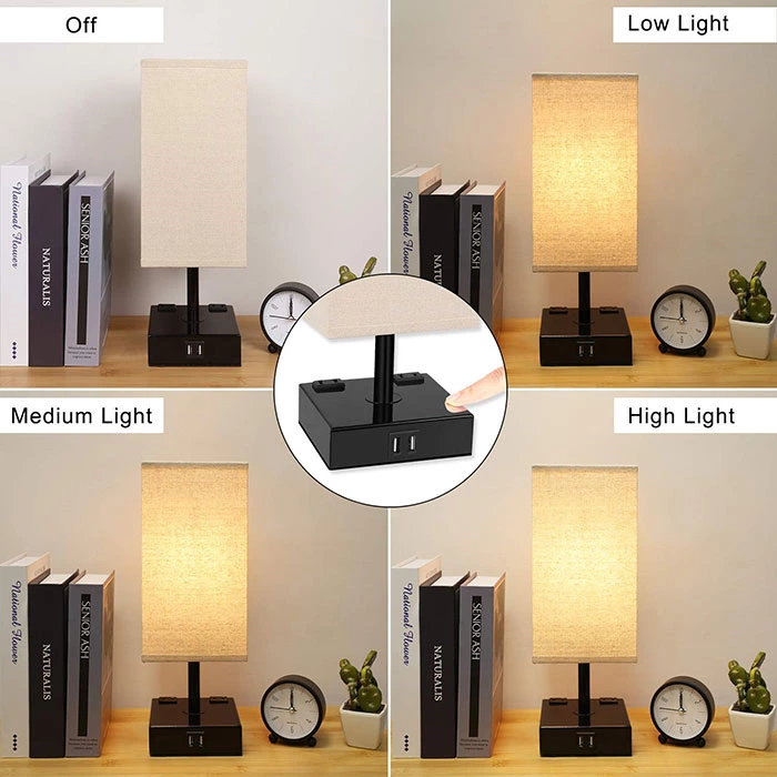 3-Way Dimmable Touch Table Lamp with Outlet USB Ports