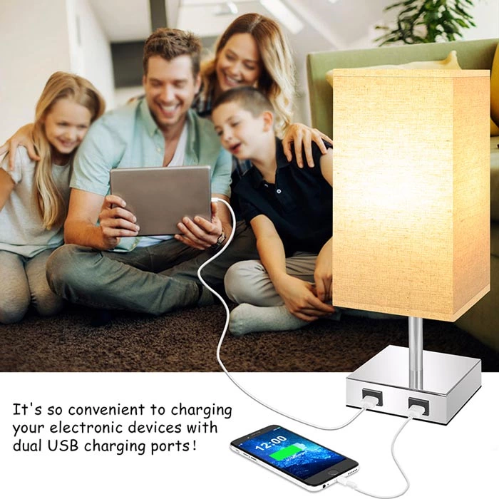 Touch Control Table Lamp Dual USB Ports Fast Charging Bedside Lamp