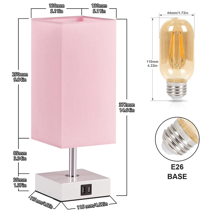 Pink Color Touch Control Table Lamp Nightstand Lamps for Bedroom