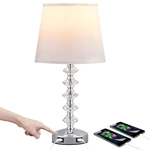 3-Way Touch Crystal Lamp for Bedroom with USB Ports