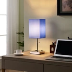 TC Fabric Shade Square Blue Table Lamp With Outlet