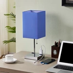 TC Fabric Shade Square Blue Table Lamp With Outlet