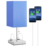 TC Fabric Shade Square Blue Table Lamp With Outlet