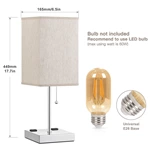 Fabric Shade Square Beige Table Lamp With Outlet