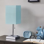 TC Fabric Shade Square Green Table Lamp With Outlet