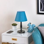 3-Way Dimmable Blue Touch Table Lamp for Bedroom with USB Ports