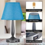 3-Way Dimmable Blue Touch Table Lamp for Bedroom with USB Ports