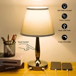 3-Way Dimmable Grey Touch Table Lamp for Bedroom with USB Ports