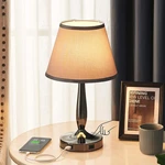 3-Way Dimmable Grey Touch Table Lamp for Bedroom with USB Ports