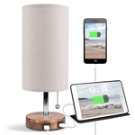 Solid Wood Bedside Table Lamp with USB Ports for Bedroom Livingroom