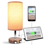 Solid Wood Bedside Table Lamp with USB Ports for Bedroom Livingroom