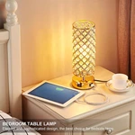 Gold Color Touch Control Crystal Table Lamp with Dual USB Ports