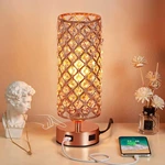 Rose Gold Color Touch Control Crystal Table Lamp with Dual USB Ports