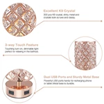 Rose Gold Color Touch Control Crystal Table Lamp with Dual USB Ports