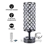 3-Way Dimmable Touch Control Dual USB Ports Black Crystal Table Lamp