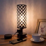 3-Way Dimmable Touch Control Dual USB Ports Black Crystal Table Lamp