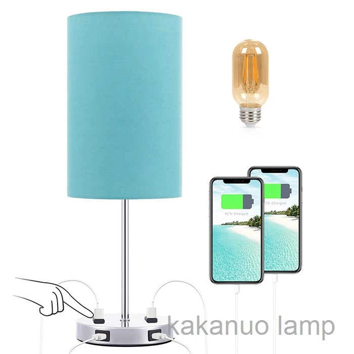 Green Color Small Touch Control Nightstand Lamp with USB Outlet