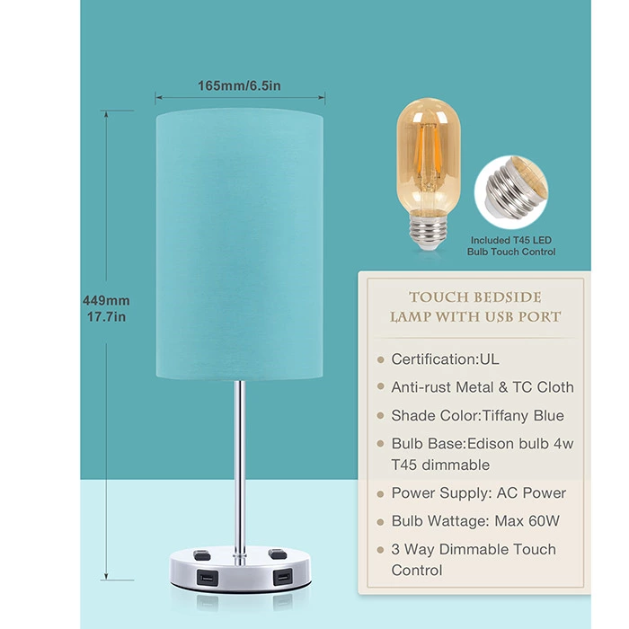 Green Color Small Touch Control Nightstand Lamp with USB Outlet