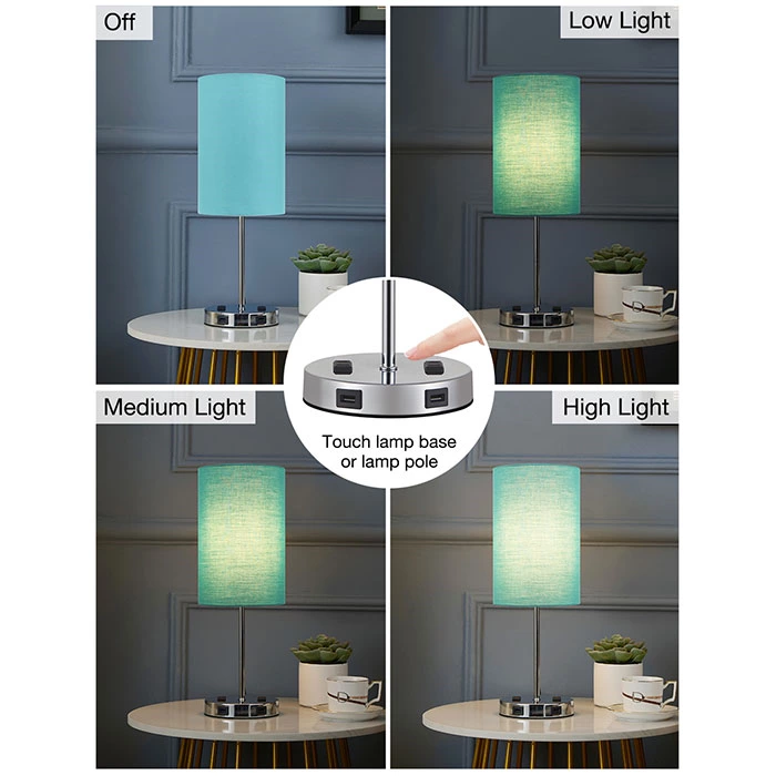 Green Color Small Touch Control Nightstand Lamp with USB Outlet