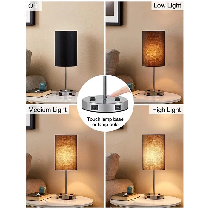 Black Color Small Touch Control Nightstand Lamp with USB Outlet