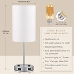 White Color Small Touch Control Nightstand Lamp with USB Outlet