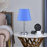 Deep Blue Color Trapezoid Shape Bedroom Lamp with Outlet（Set of 2）