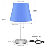 Deep Blue Color Trapezoid Shape Bedroom Lamp with Outlet（Set of 2）