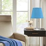 Navy Color Trapezoid Shape Bedroom Lamp with Outlet（Set of 2）